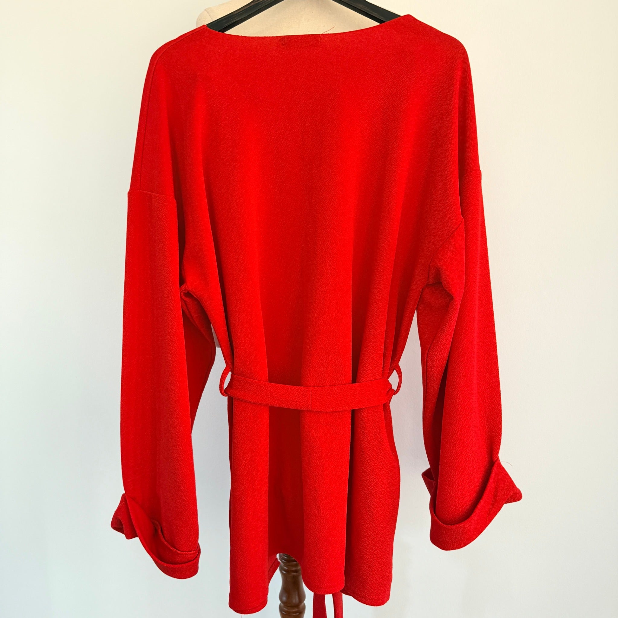 PrettyLittleThing Red Kimono Wrap Jacket Top Sz 20 V-Neck Party Evening - Image 2