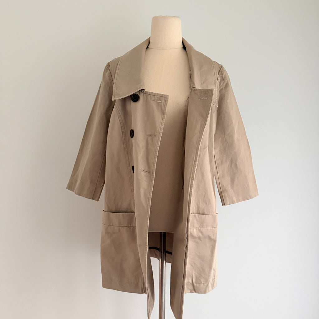Cue Short Trench Coat  Size 10 Beige Cotton Linen Double Breasted Made Australia - Image 21