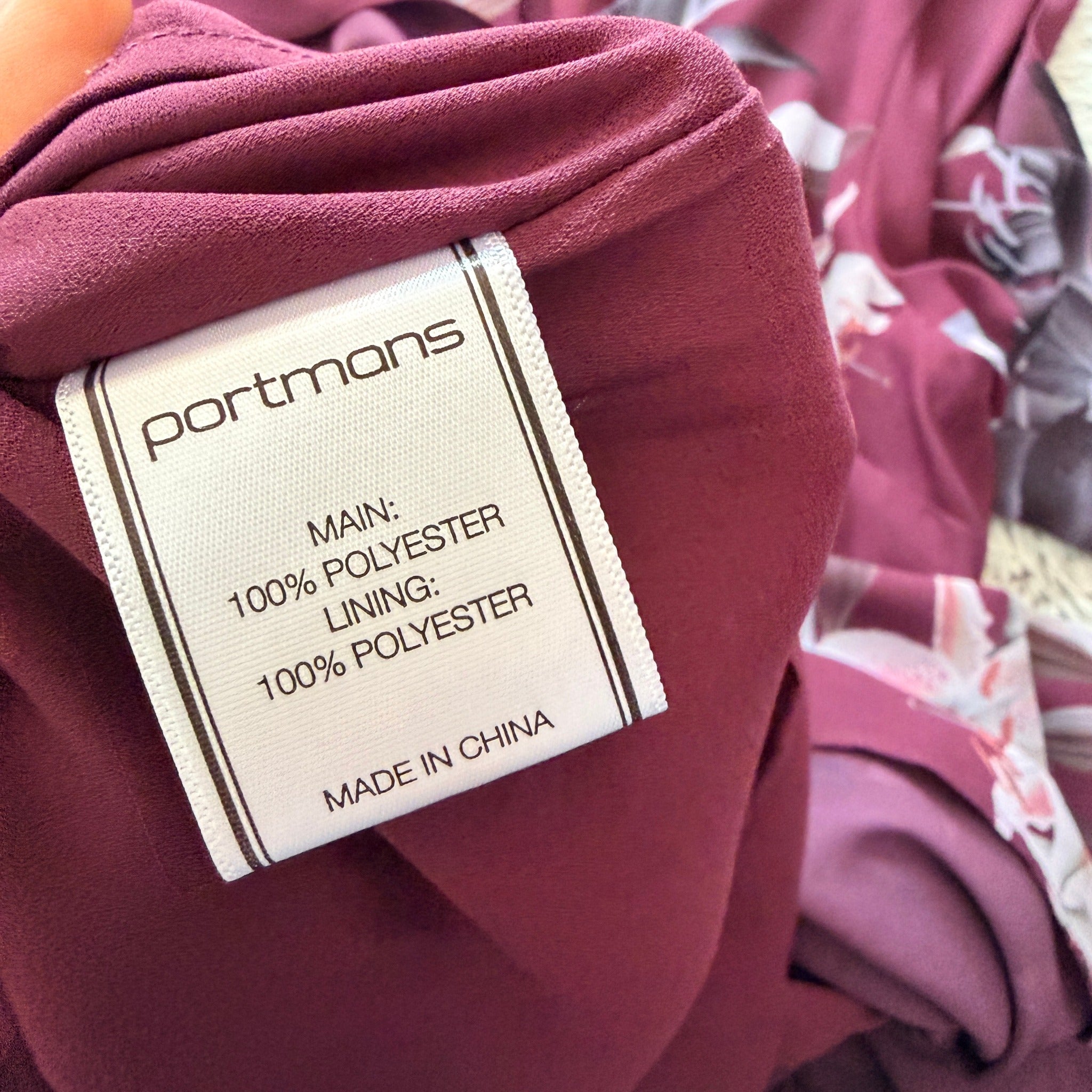 Portmans Floral Wrap Dress Burgundy Size 8 Elegant Long Sleeve - Image 8