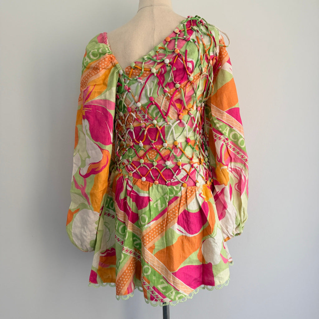 Zaco Allegra Lace Up Dress Size S Green Floral Linen Corset Boho BNWT - Image 2