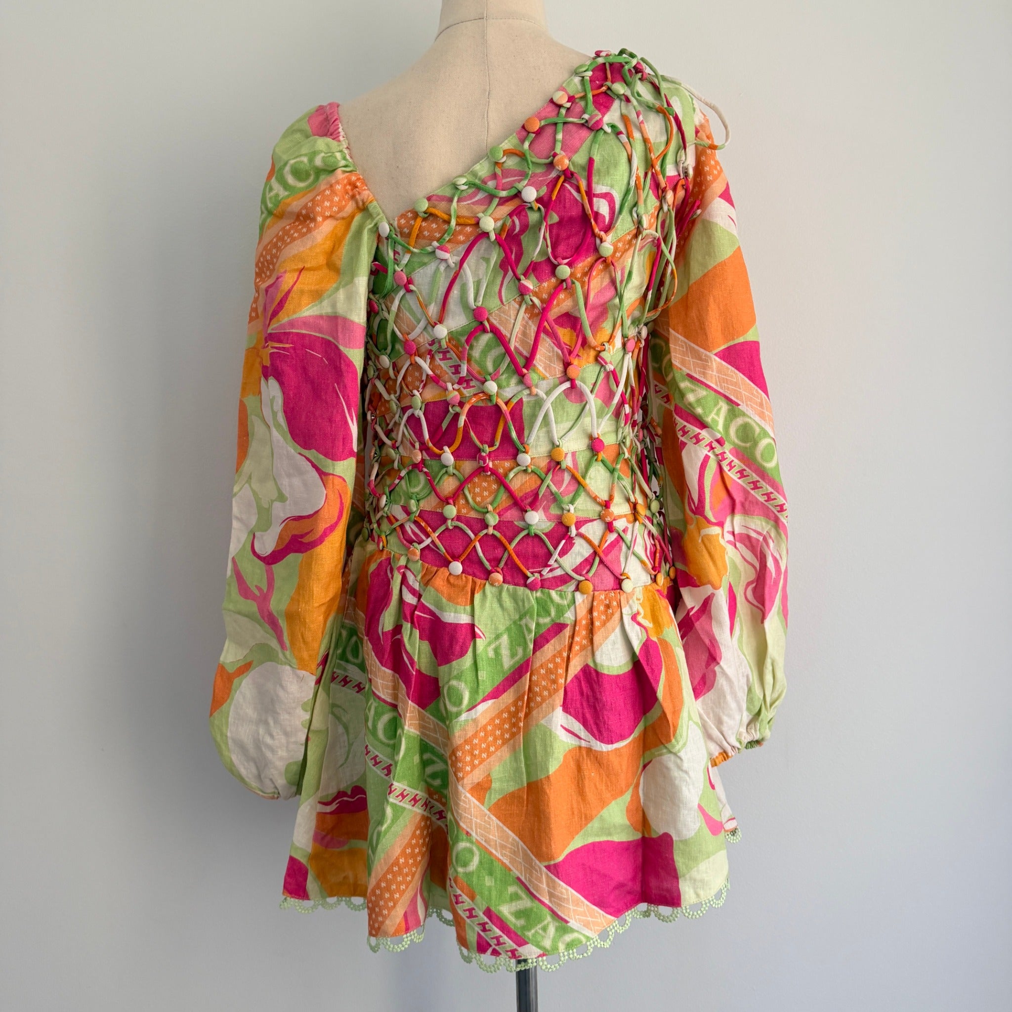 Zaco Allegra Lace Up Dress Size S Green Floral Linen Corset Boho BNWT - Image 2