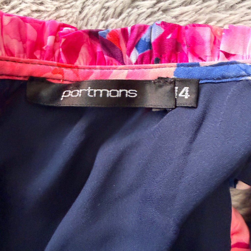 Portmans Floral Maxi Dress Navy Pink Tiered Sleeveless With Belt Sz 14 Casual - Image 7