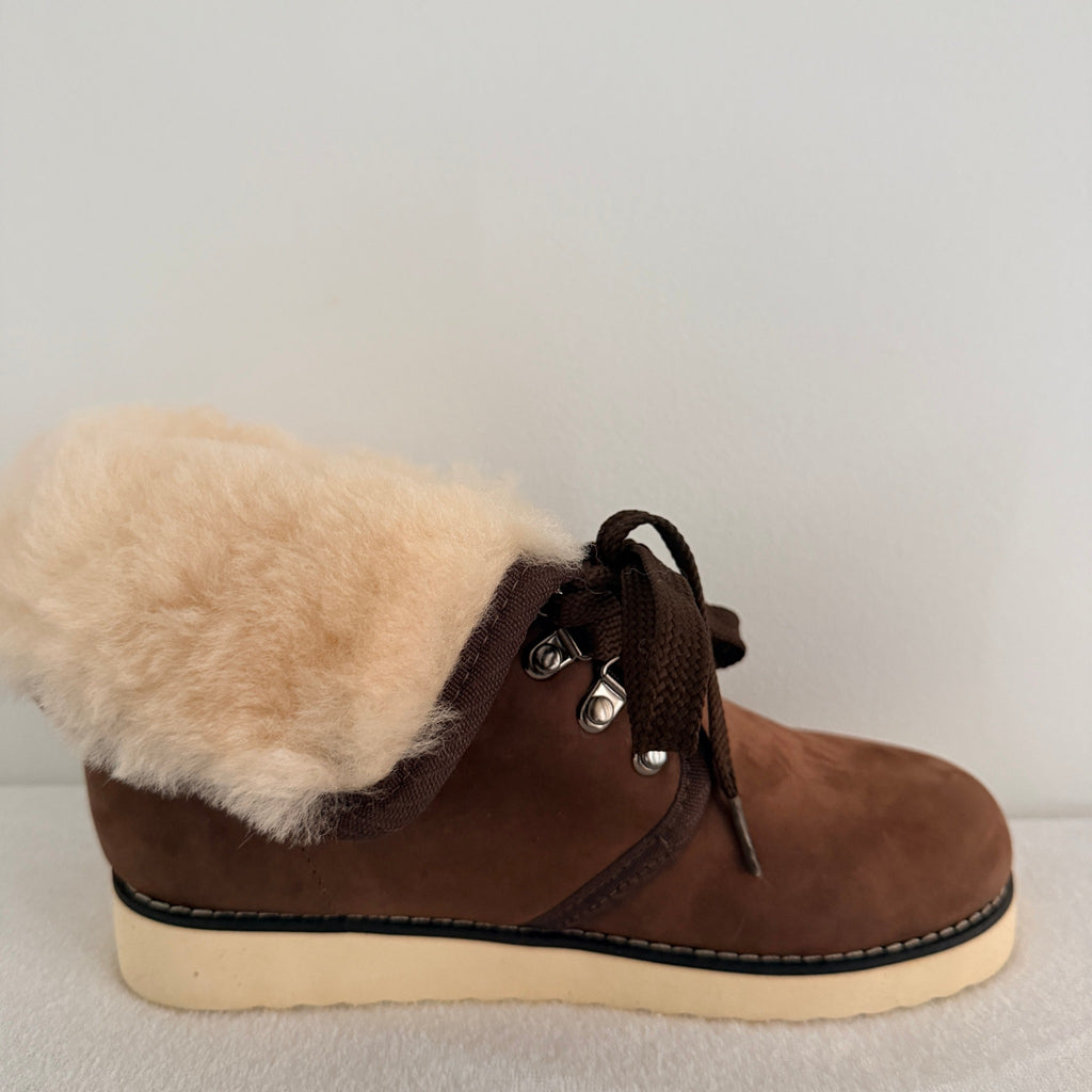 Ugg Boots Of Australia Lace-Up Boots Genuine Sheepskin Lined Brown Suede Sz 5 - Image 20
