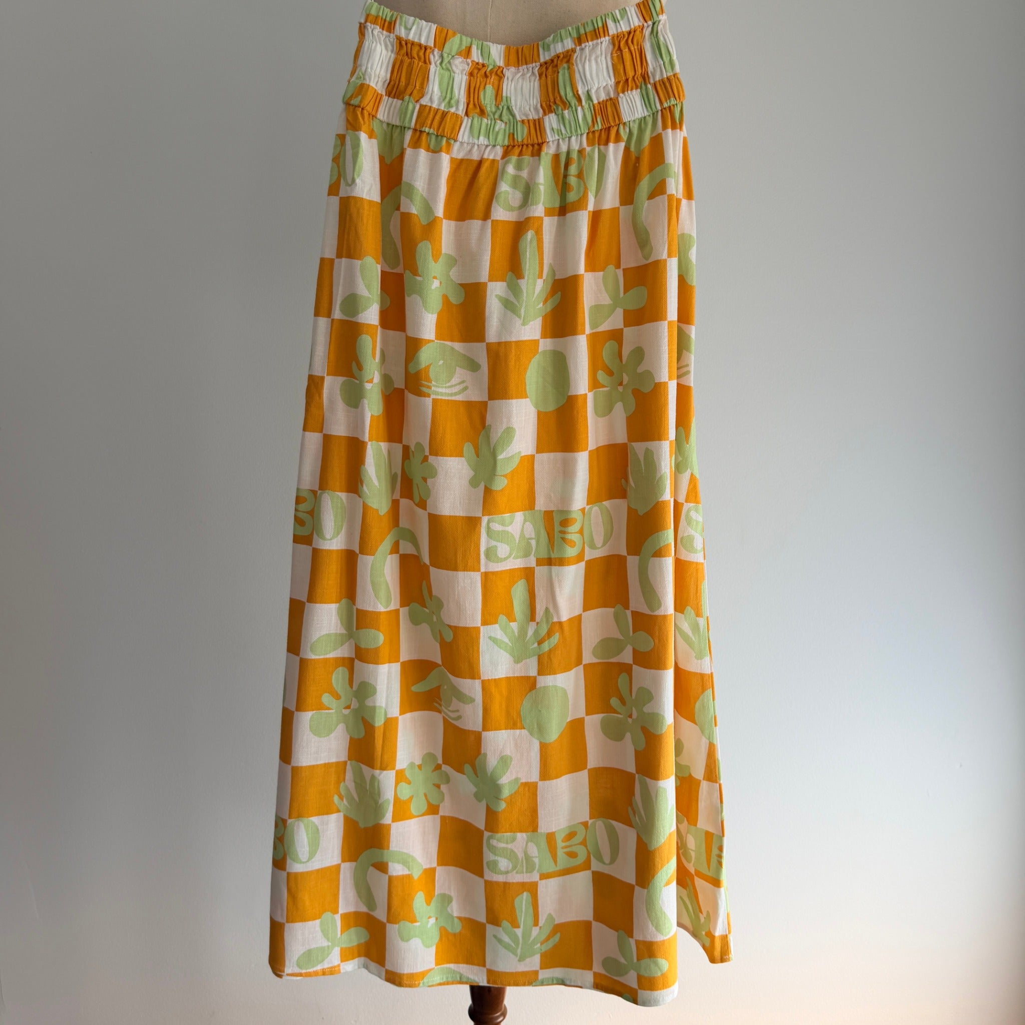 Sabo Orange And White Checkered Leaf Print Maxi Skirt - Image 22