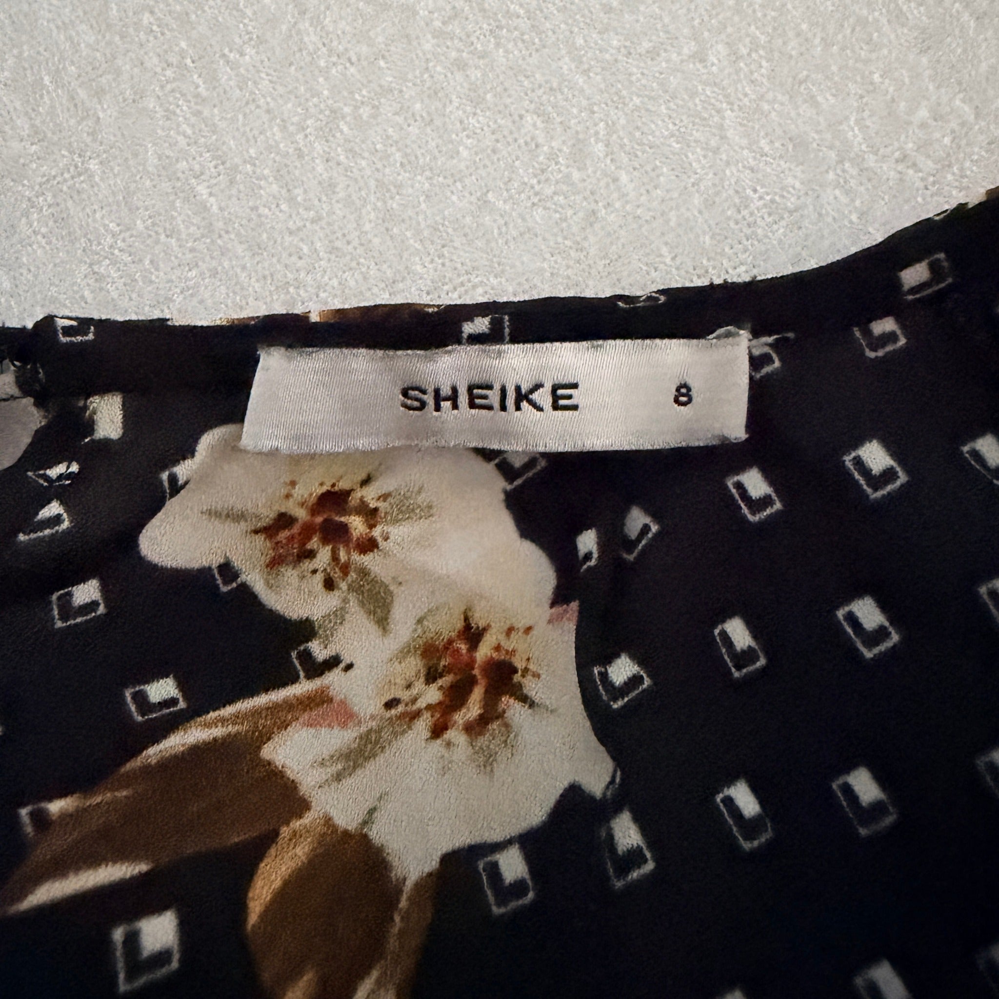 Sheike Black Floral Polka Dot Ruffle Wrap Dress Size 8 - Image 3