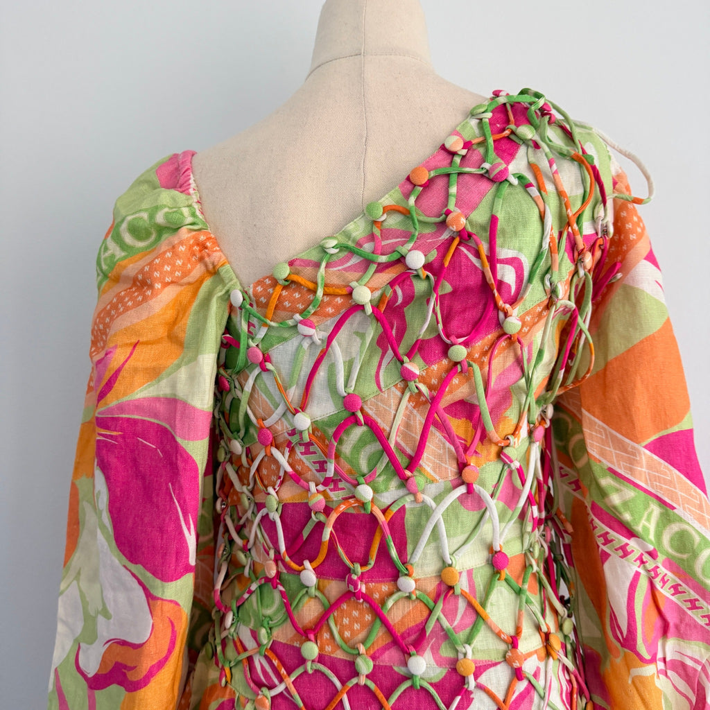 Zaco Allegra Lace Up Dress Size S Green Floral Linen Corset Boho BNWT - Image 4