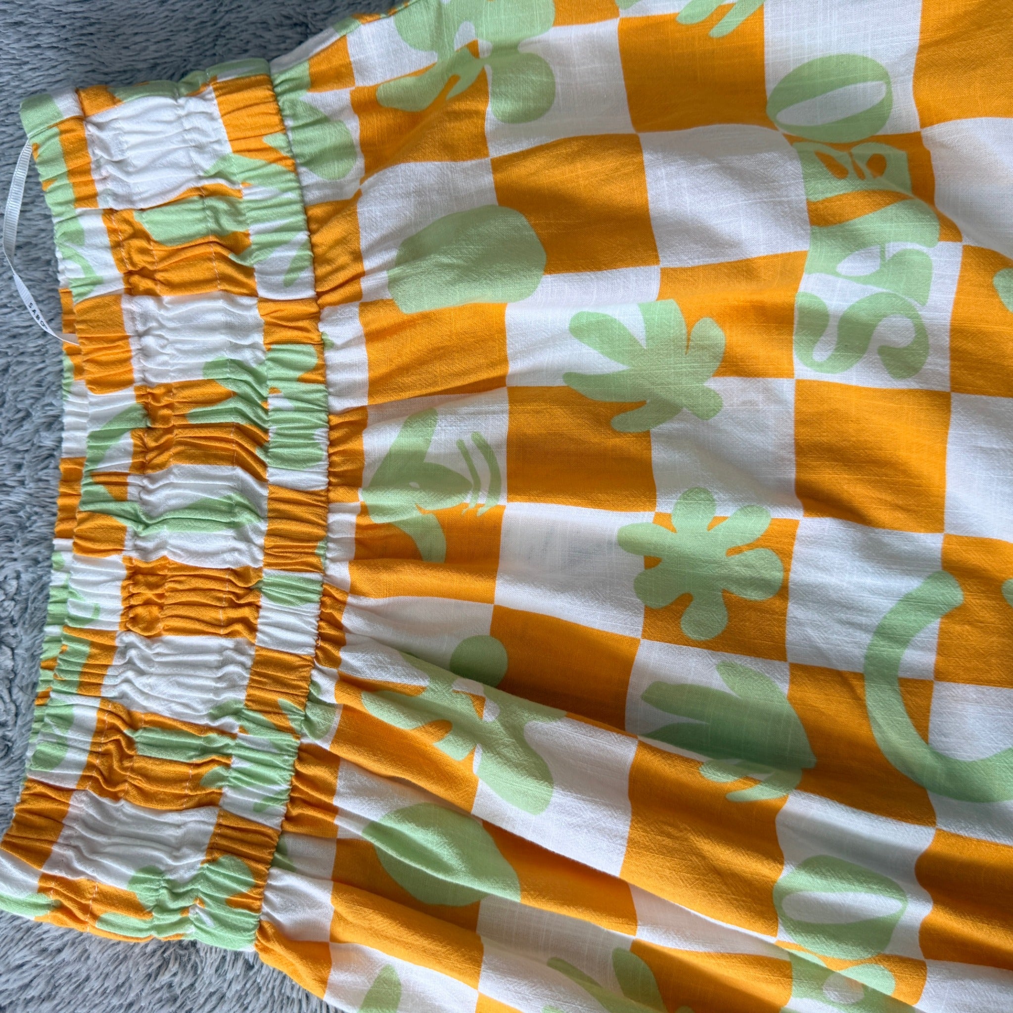 Sabo Orange And White Checkered Leaf Print Maxi Skirt - Image 23