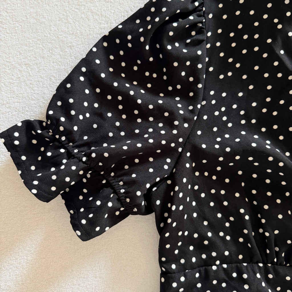 Dissh Black Polka Dot Polyester Jumpsuit Sz 14 Puff Sleeve V-Neck Party - Image 10
