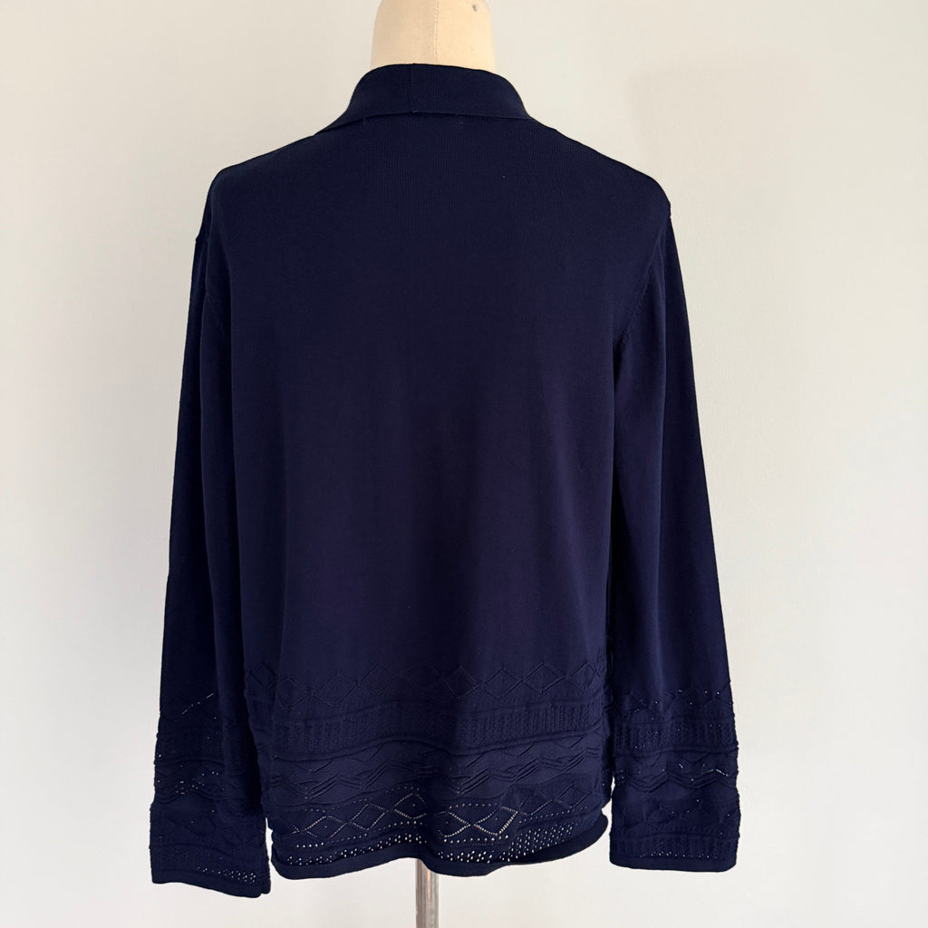 Liz Jordan Navy Viscose Nylon Knit Cardigan Size M Open Front Smart Casual - Image 2
