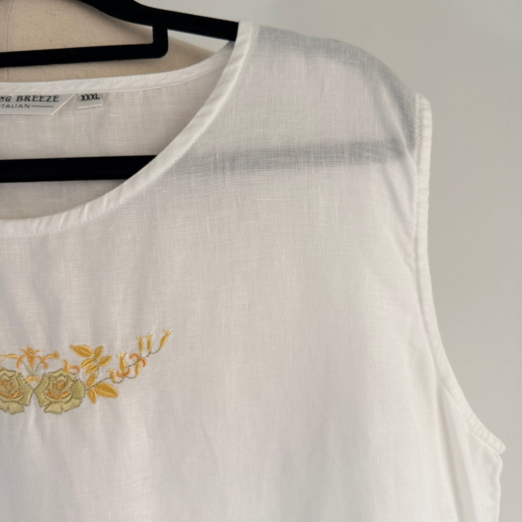 Spring Breeze White Linen Sleeveless Top Sz XXXL Floral Embroidered Summer - Image 8
