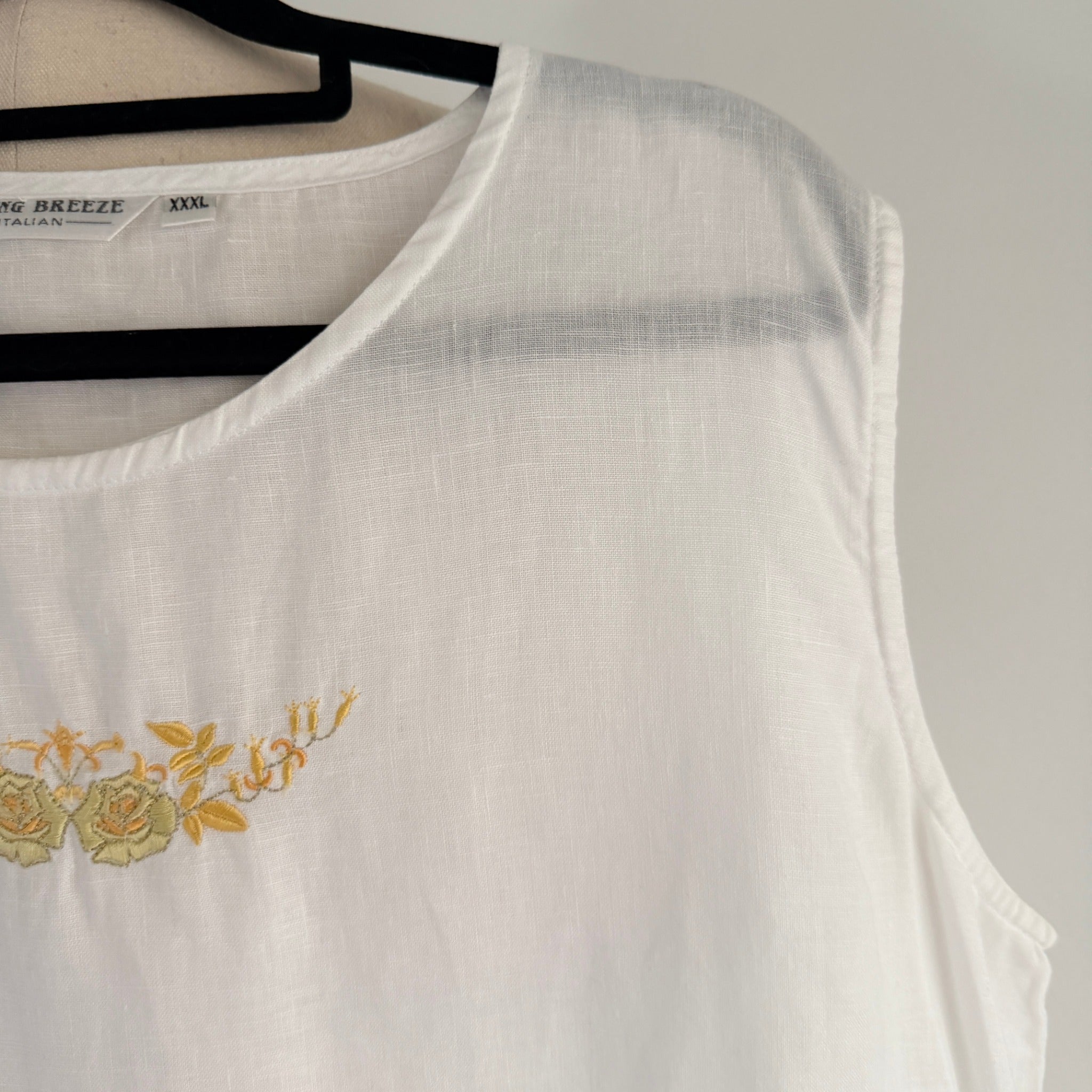 Spring Breeze White Linen Sleeveless Top Sz XXXL Floral Embroidered Summer - Image 8