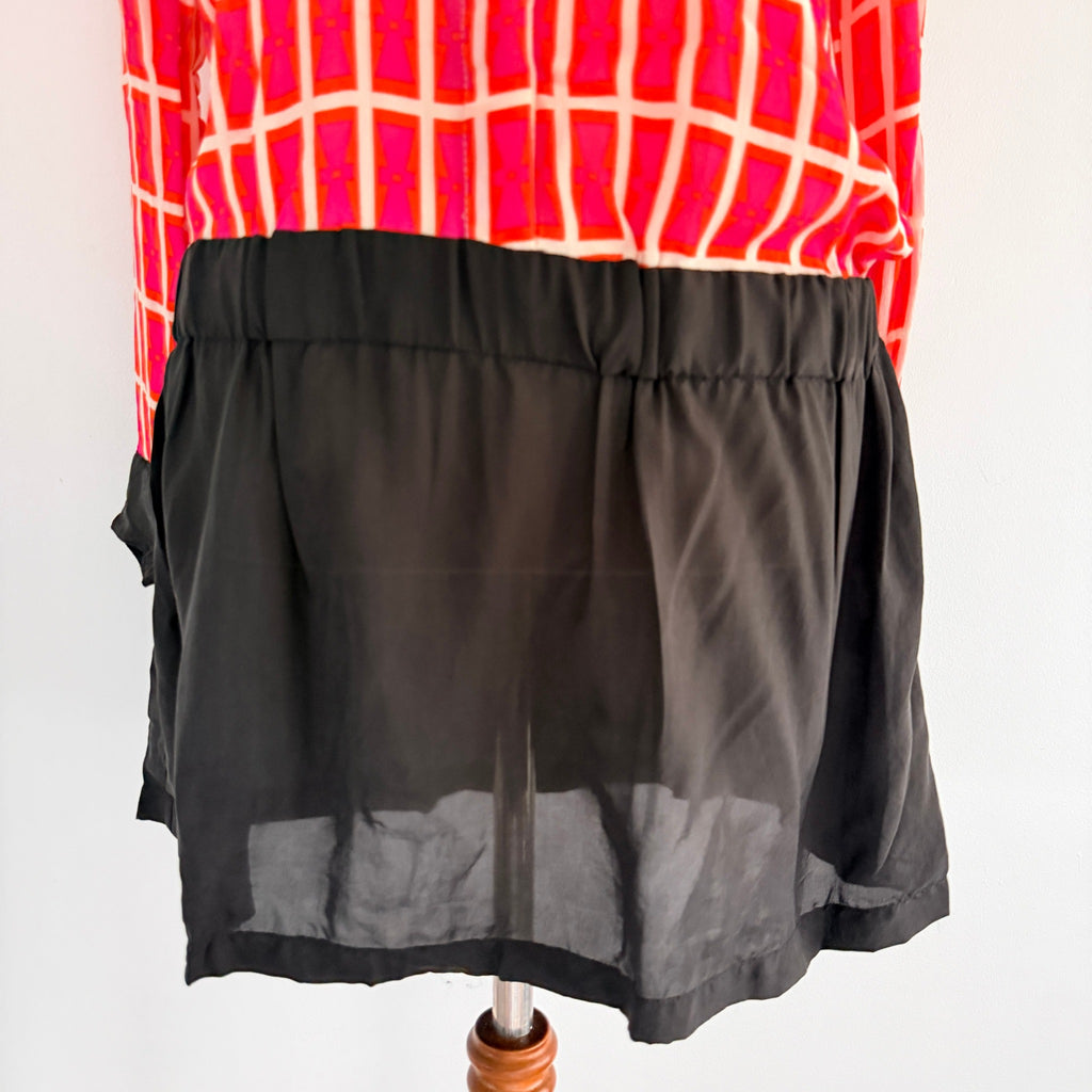 Orange Black Silk Geometric Print Shirt Dress Size S Boho Casual - Image 6