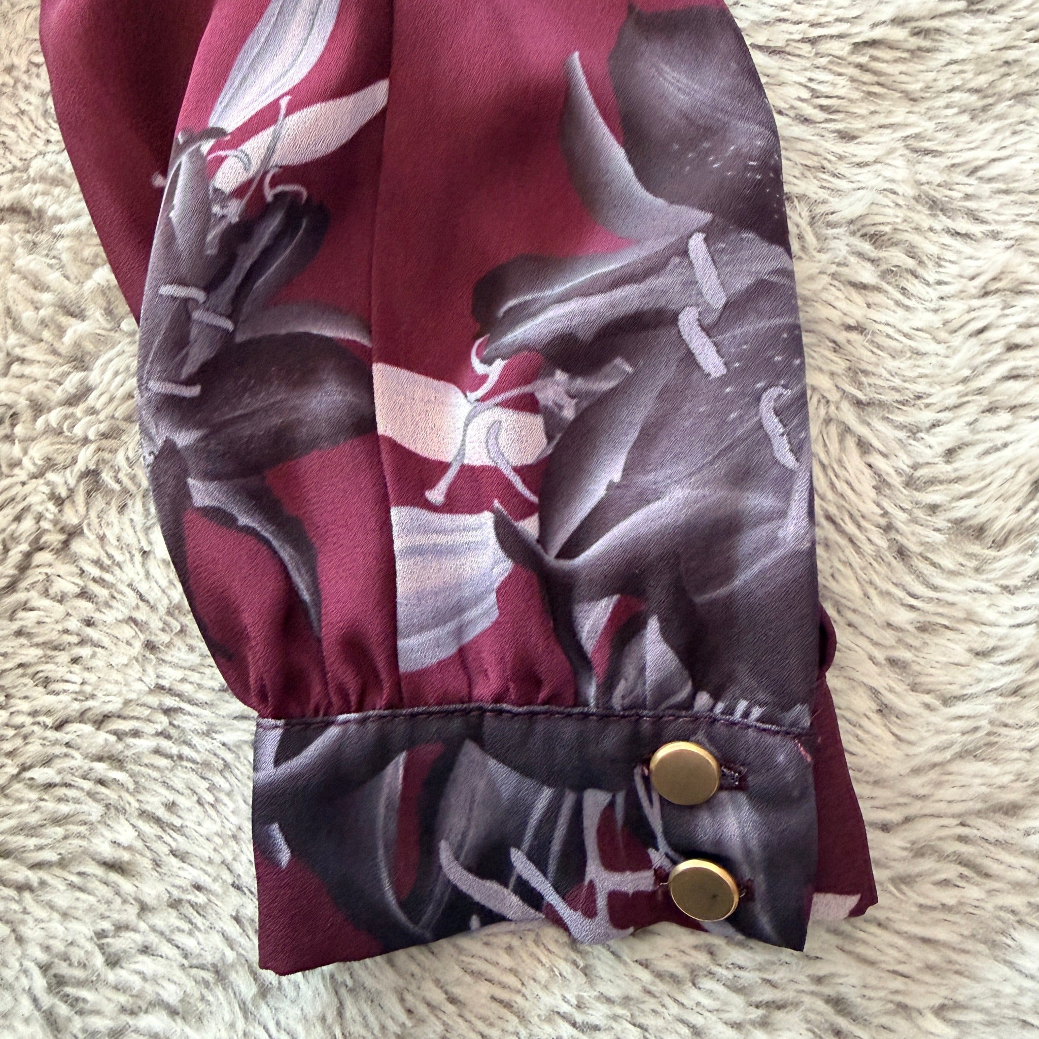 Portmans Floral Wrap Dress Burgundy Size 8 Elegant Long Sleeve - Image 6
