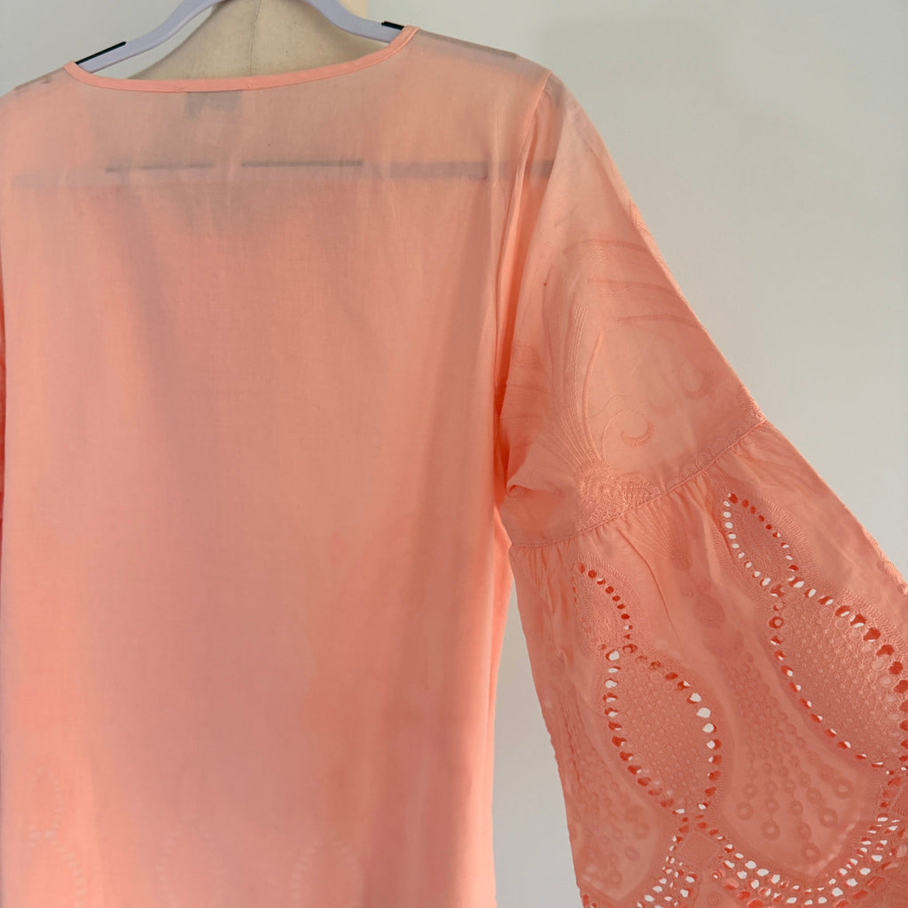 Established Peach Cotton Eyelet Lace Tunic Top Size 14 BNWT Boho Casual - Image 7