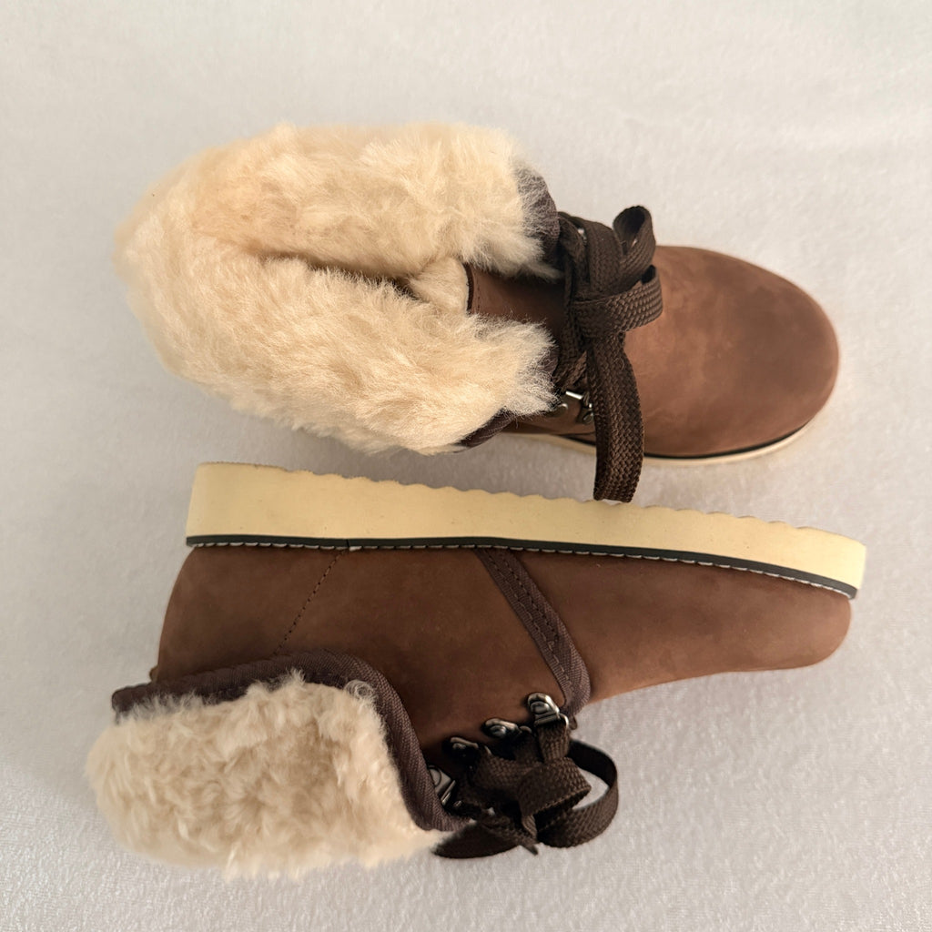 Ugg Boots Of Australia Lace-Up Boots Genuine Sheepskin Lined Brown Suede Sz 5 - Image 3