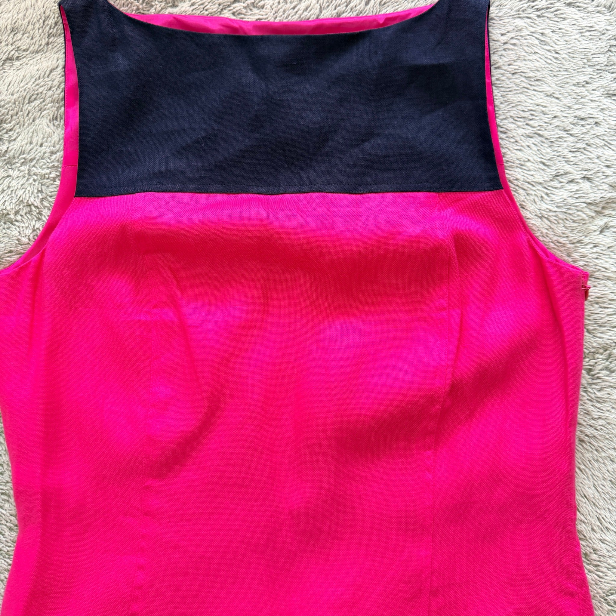 Lauren Ralph Lauren Colourblock Linen Dress Navy Pink Size 10 - Image 3