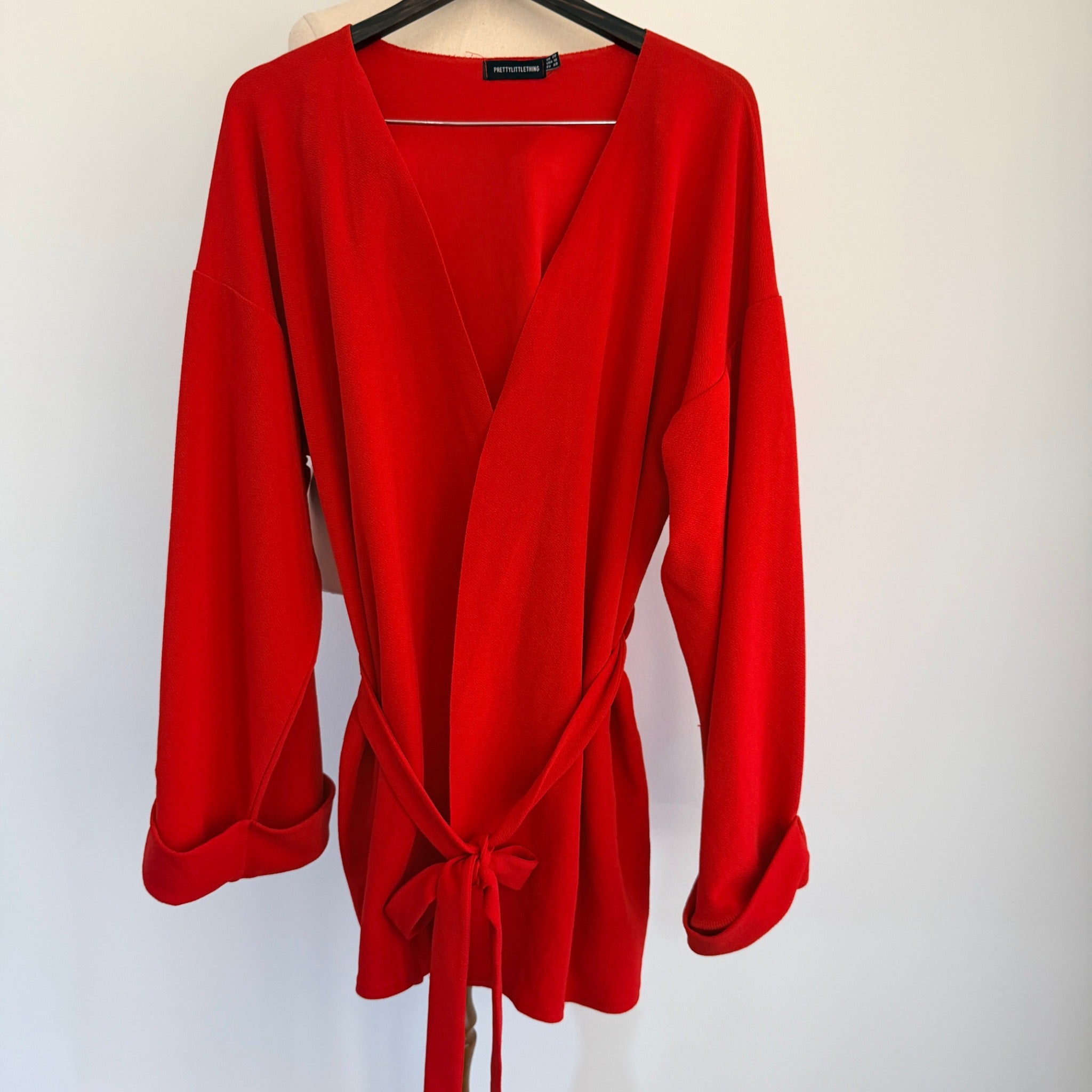 PrettyLittleThing Red Kimono Wrap Jacket Top Sz 20 V-Neck Party Evening - Image 9
