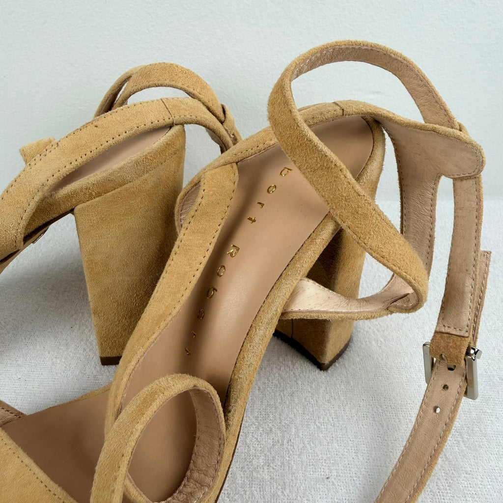 Robert Robert Tan Suede Ankle Wrap Block Heel Sandals Size 39 - Image 3