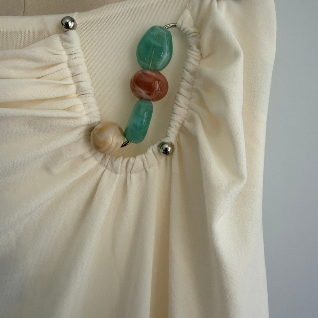Tussah Sawyer Maxi Skirt Sz 12 Cream Polyester Draped Beaded Detail Event NWT - Image 9