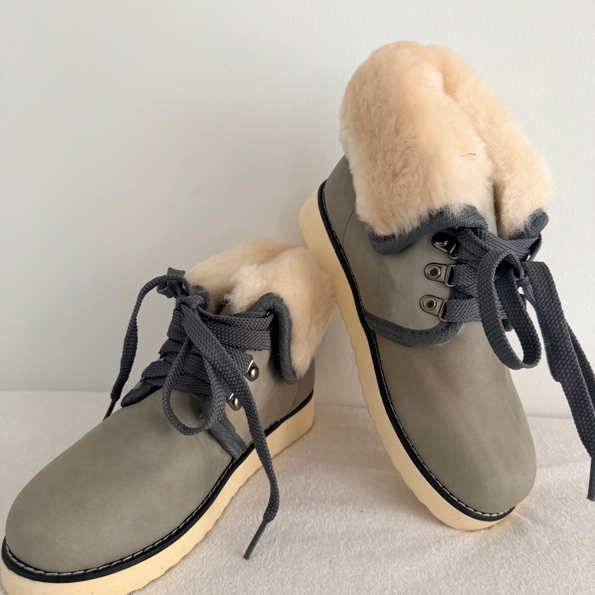 UGG Boots of Australia Lace-Up Ankle Boots - Genuine Sheepskin Shearling Lined Grey - Image 3