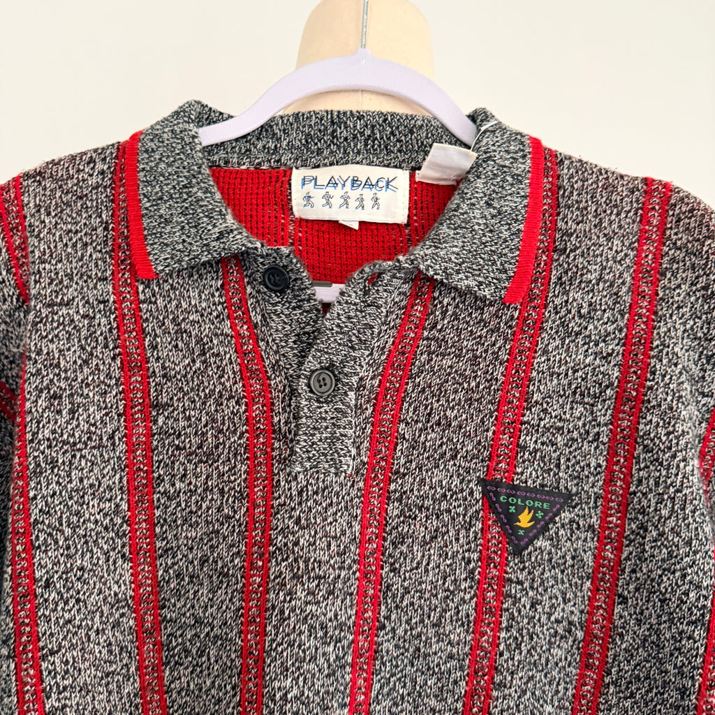 Playback Grey Red Acrylic Striped Knit Polo Sweater Sz M Vintage 90s Casual - Image 3