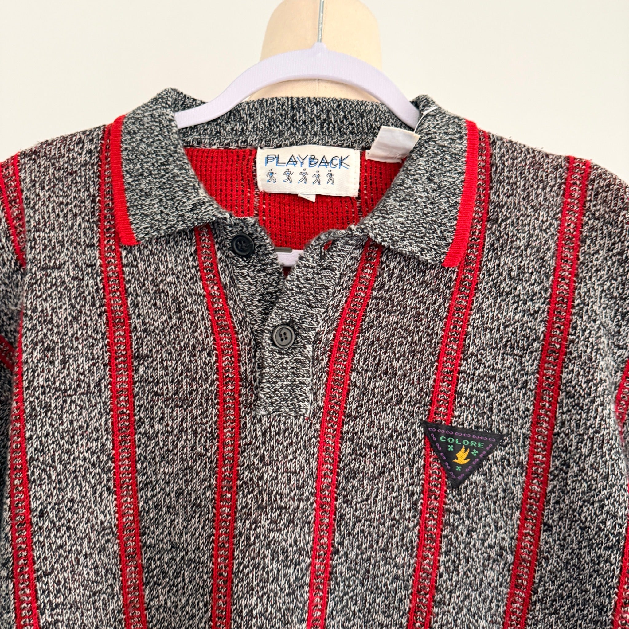 Playback Grey Red Acrylic Striped Knit Polo Sweater Sz M Vintage 90s Casual - Image 3