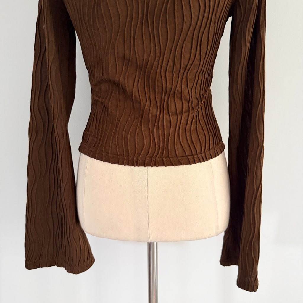 Dazie Womens Brown Polyester Elastane Long Sleeve Textured Top Size 6 Casual - Image 7