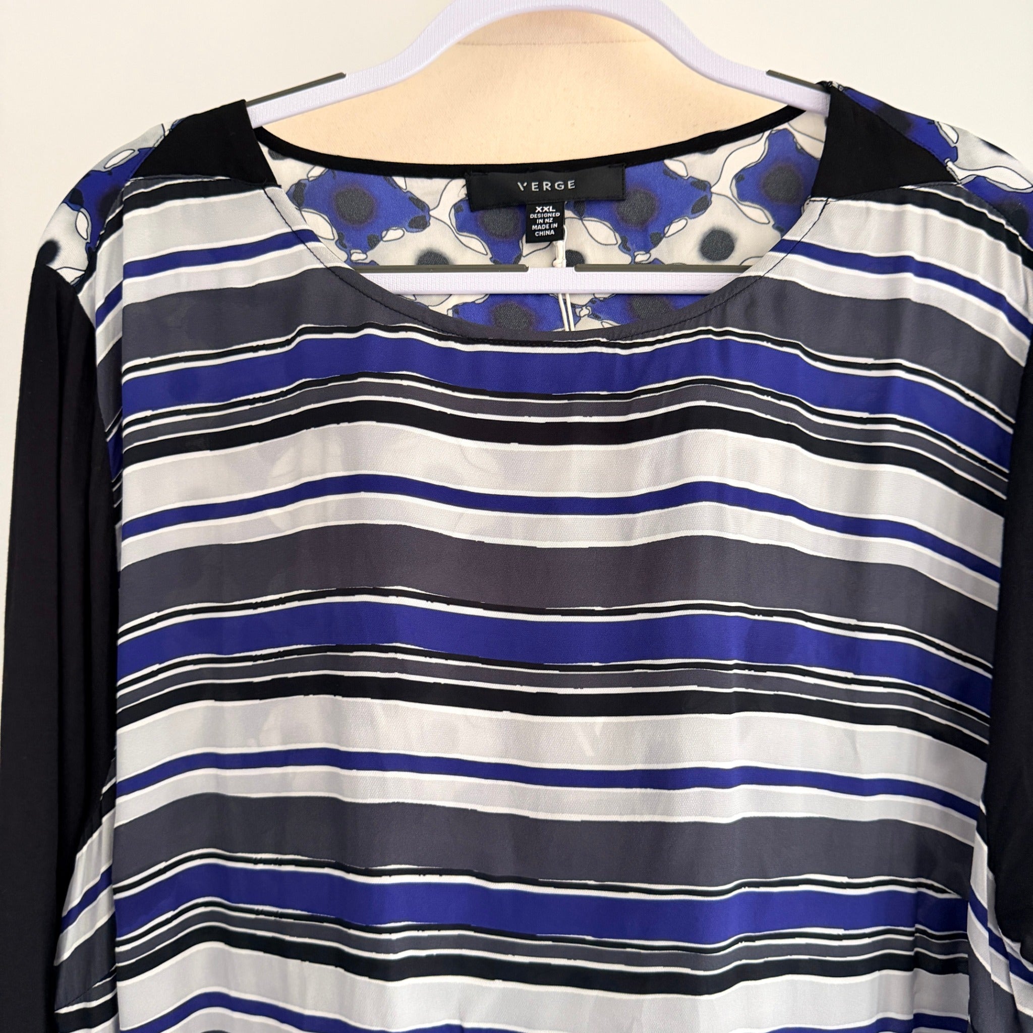 Verge Valen Top Blue Striped Viscose Blouse Womens Size XXL Designer BNWT - Image 3