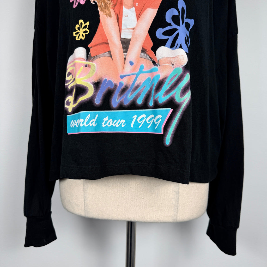 Britney Spears Black Cotton Long Sleeve Crop Top Size 12 Graphic Tour Tee Casual - Image 6