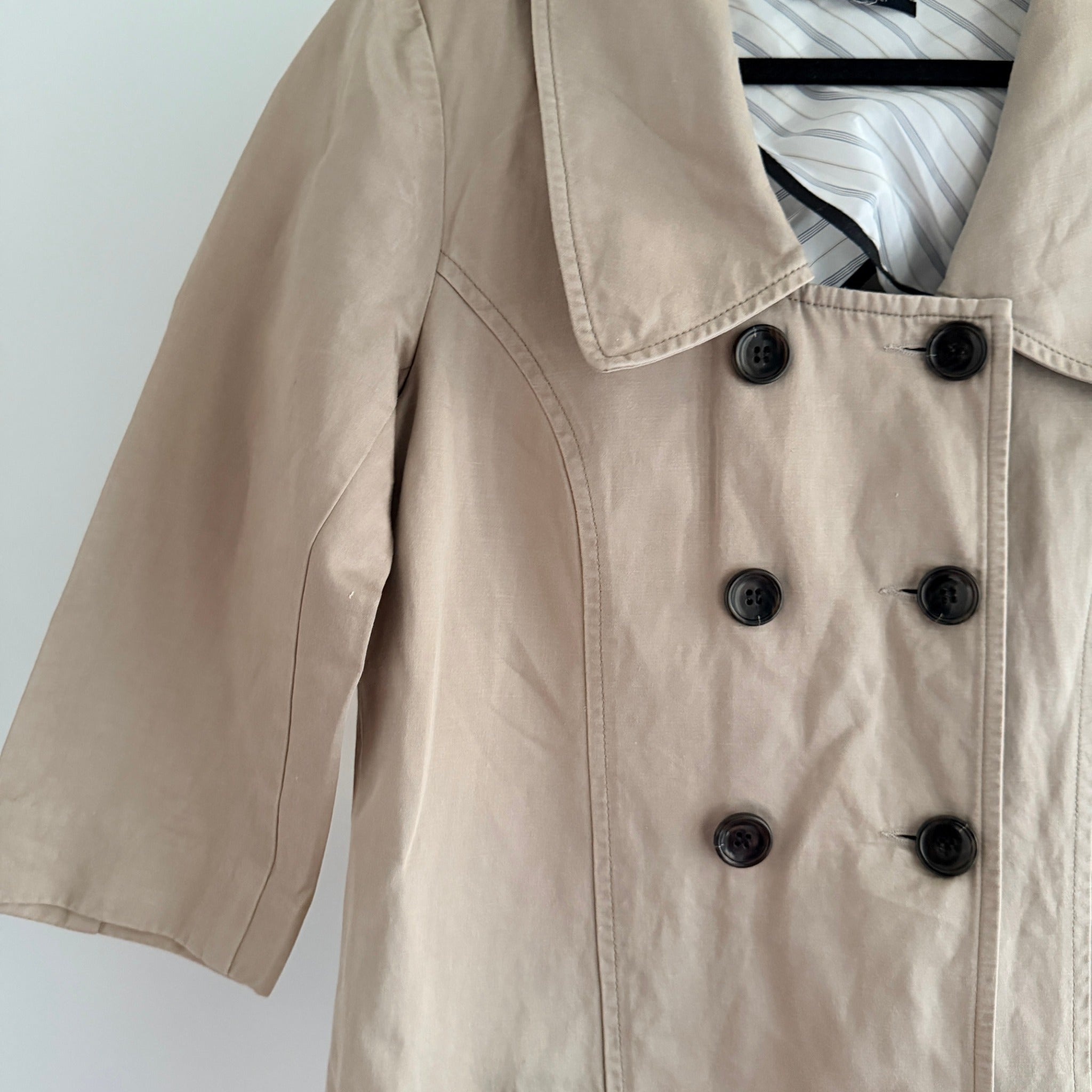 Cue Short Trench Coat  Size 10 Beige Cotton Linen Double Breasted Made Australia - Image 5