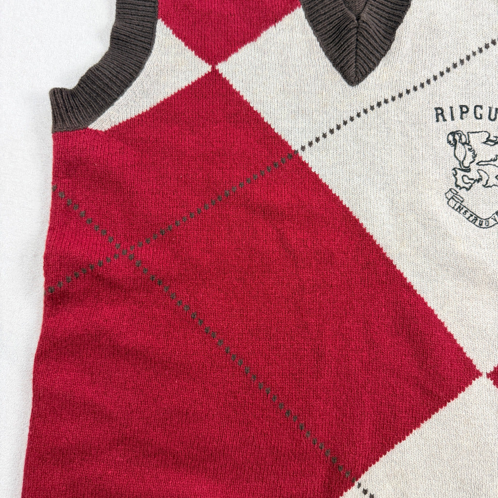 Rip Curl The Search Argyle Knit Vest - Vintage 90s Brown Red - Image 5