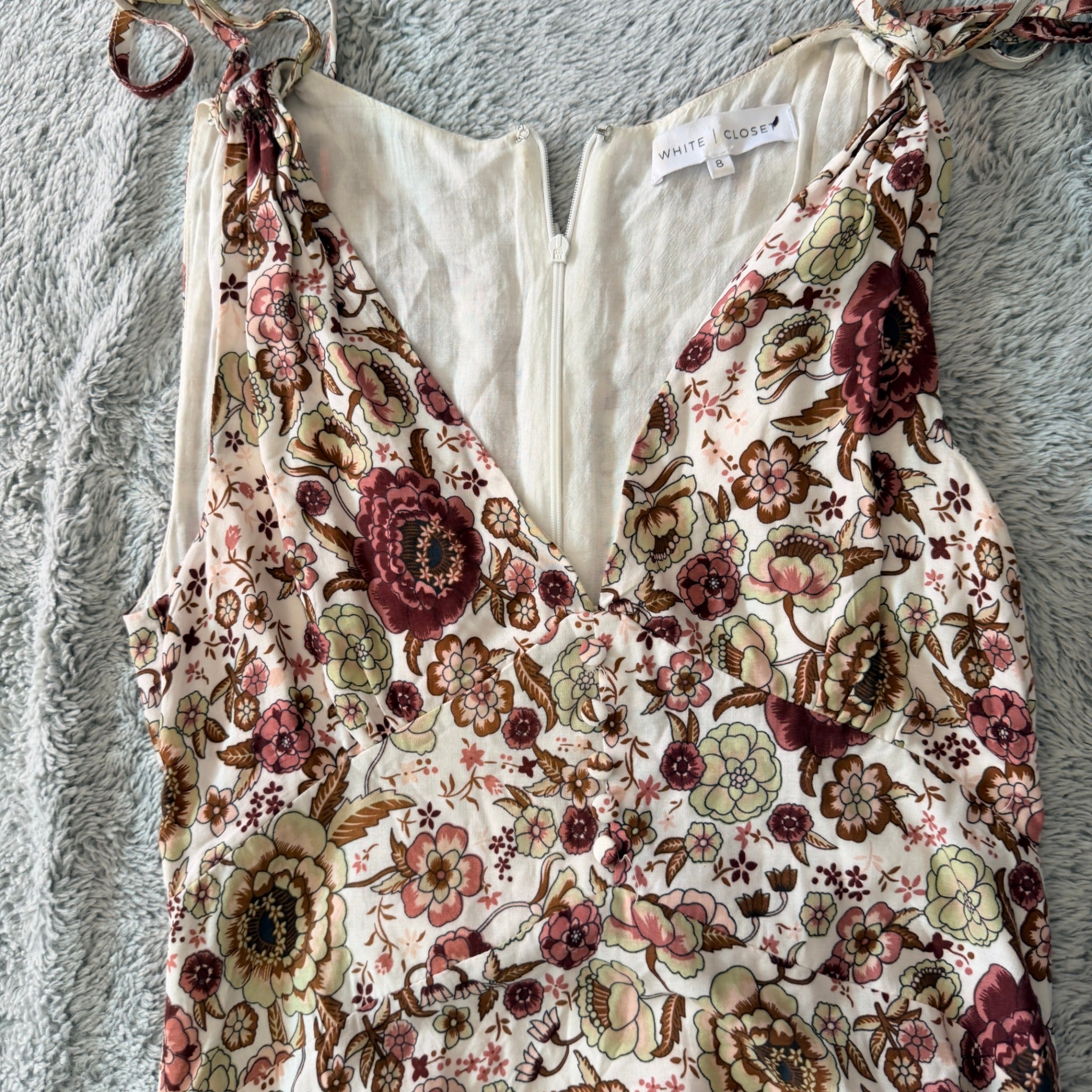 White Closet Womens Sz 8 Rayon Floral Maxi Dress Tie Shoulder Boho Summer - Image 15