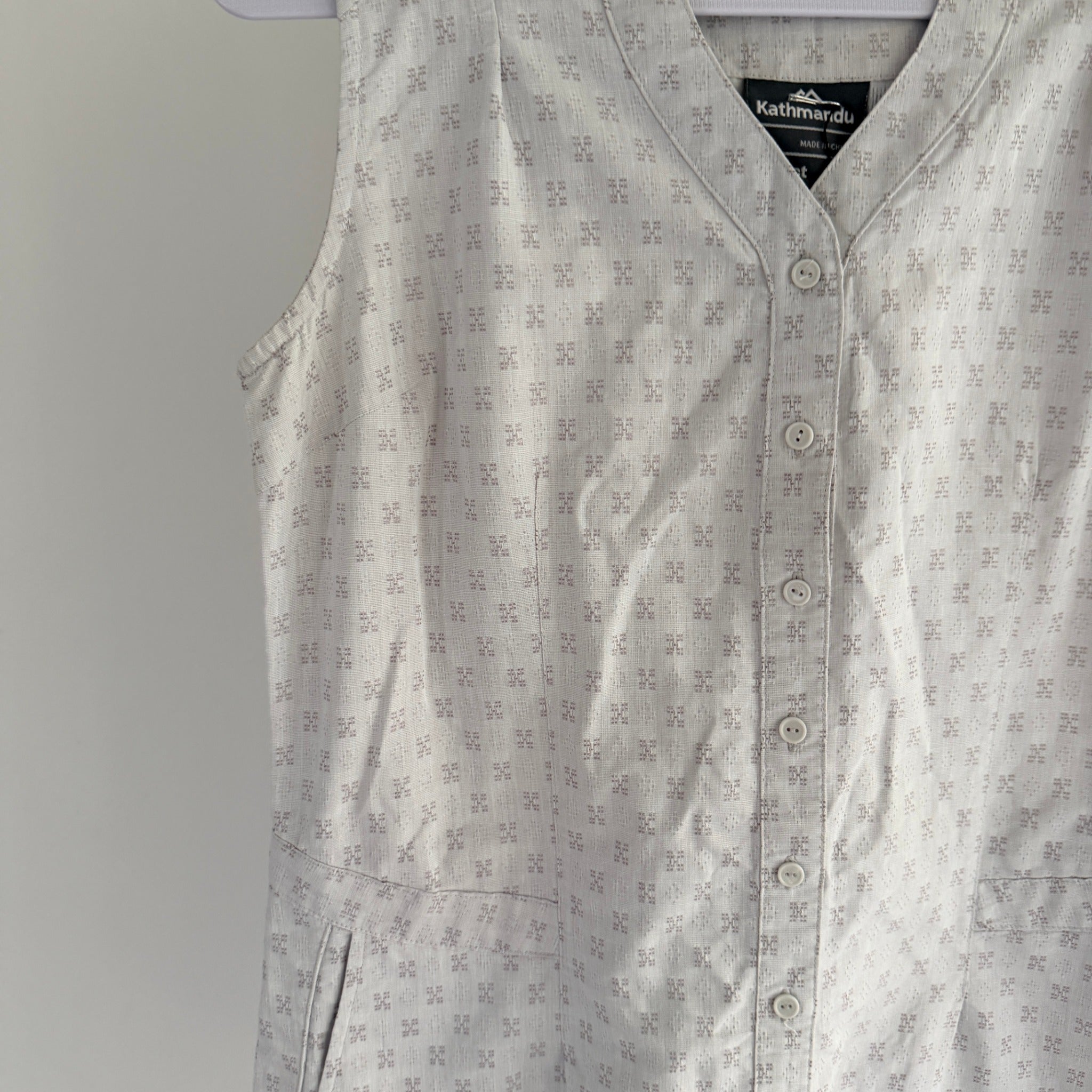 Kathmandu Grey Organic Cotton Sleeveless Button Dress Sz 12 Geometric Casual - Image 6