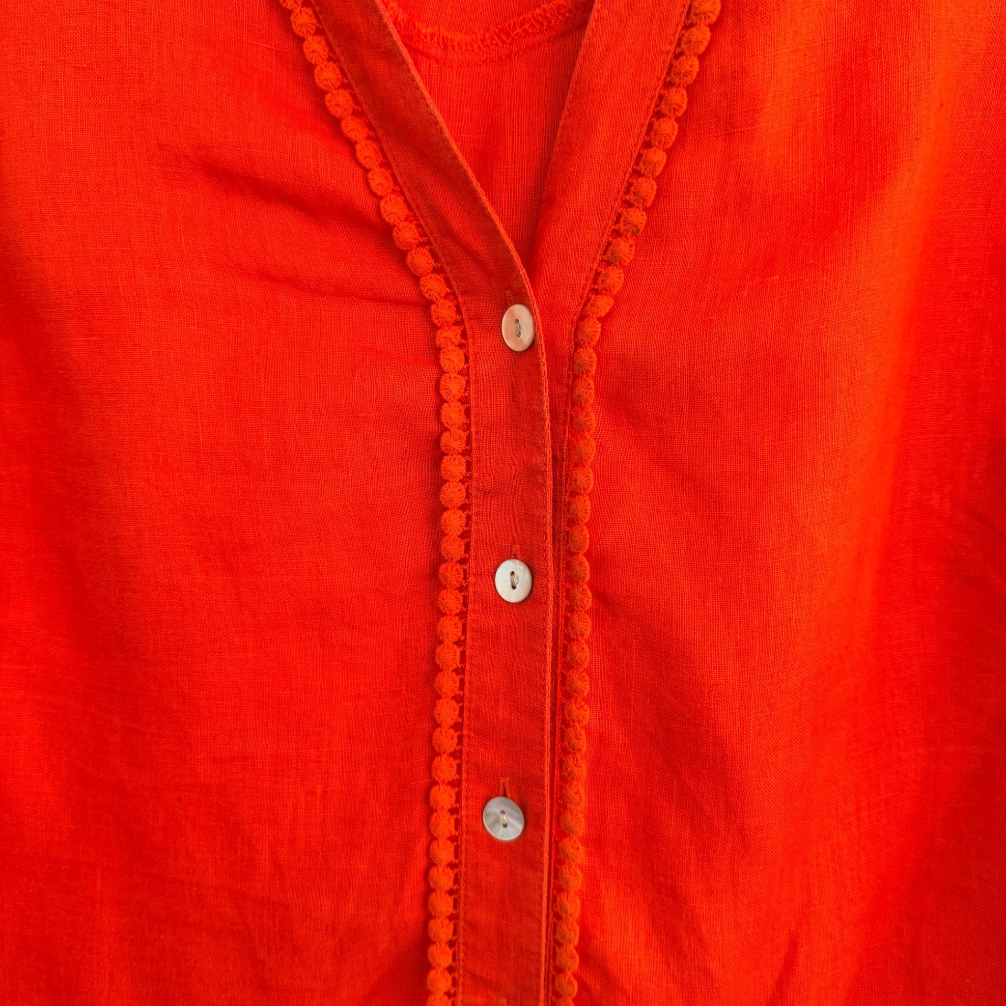 Yarra Trail Orange 100% Linen Button Up Shirt Size 10 Crochet Trim Casual - Image 7