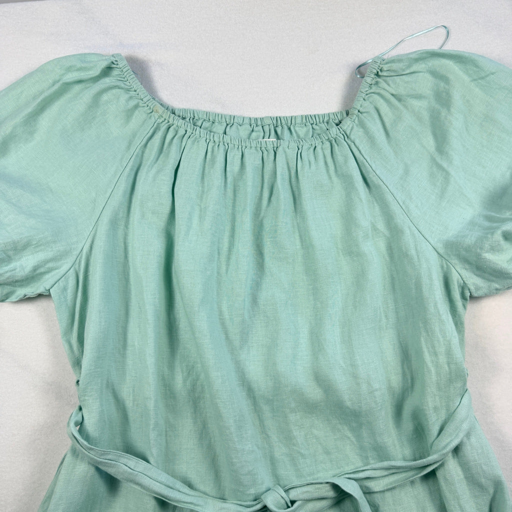 Amelius Mint Green Linen Midi Dress Size XL Puff Sleeve Tie Waist Resort - Image 9