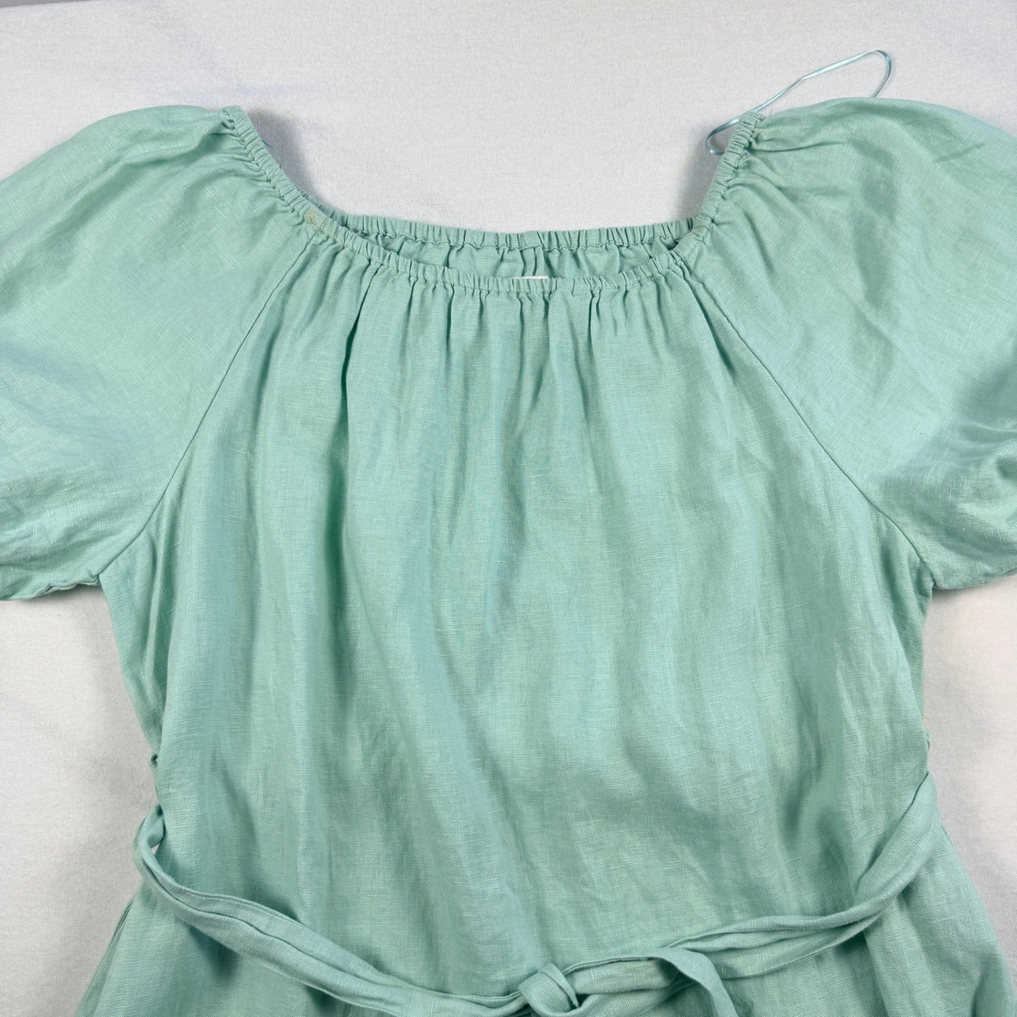Amelius Mint Green Linen Midi Dress Size XL Puff Sleeve Tie Waist Resort - Image 9