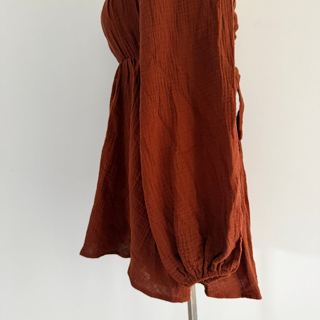 Princess Polly Rust Brown Cotton Gauze Long Sleeve Romper Size 6 Boho BNWT - Image 8