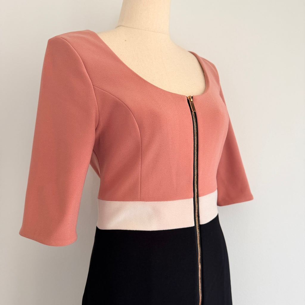Portmans Colour Block Midi Dress Front Zip Detail Size 10 Casual - Image 10