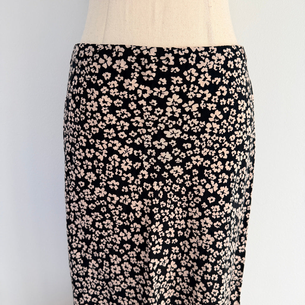 Kookai Black White Ditsy Floral Midi Skirt Size 38 Bias Cut Casual Day - Image 3