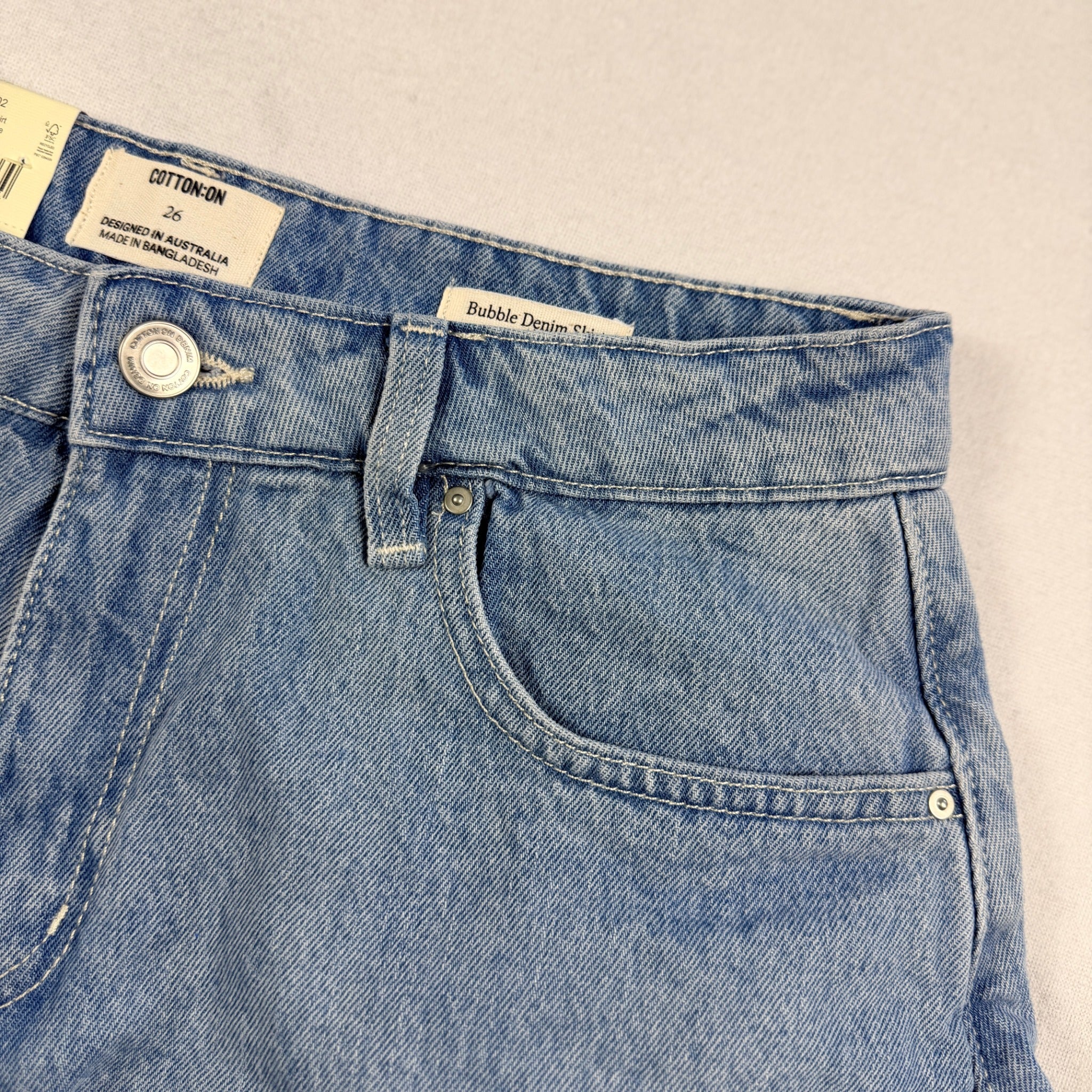 Cotton On Bubble Denim Skirt Sports Blue Cotton Size 26 Y2K Mini BNWT - Image 16