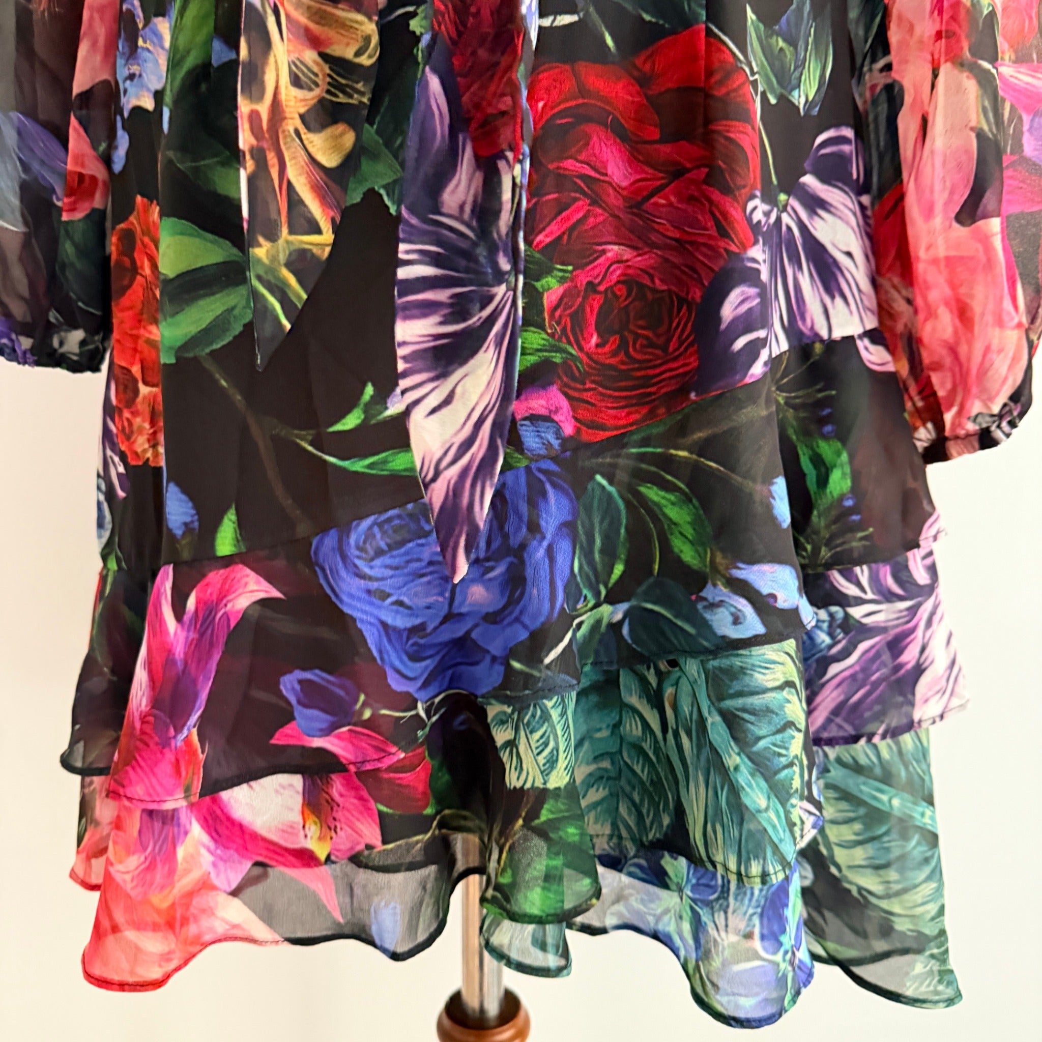 Sheike Floral Print Tie-Front Long Sleeve Mini Dress Size 8 - Image 3