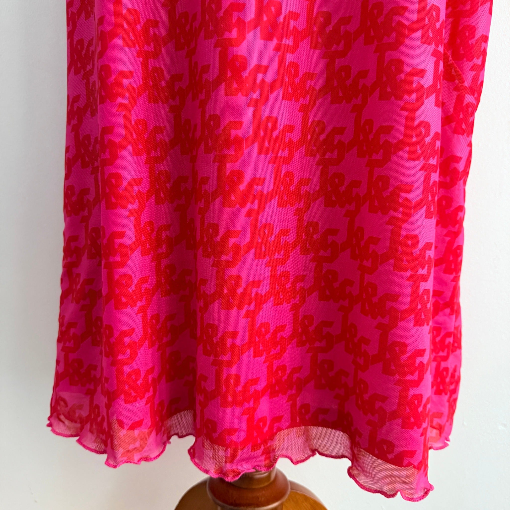JGR & STN Pink Red Polyester Monogram Mesh Maxi Skirt Size 10 Party Night Out - Image 4