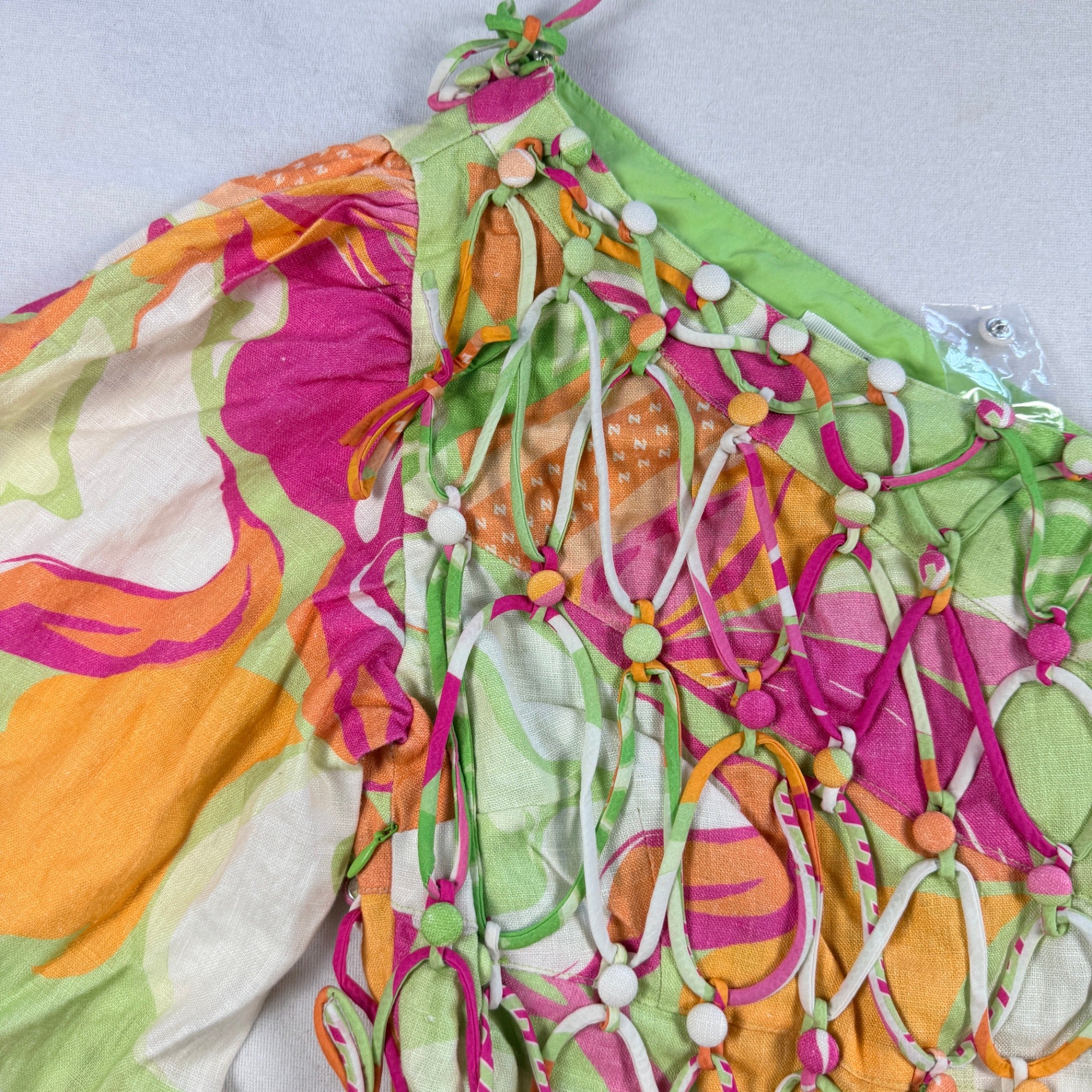Zaco Allegra Lace Up Dress Size S Green Floral Linen Corset Boho BNWT - Image 15