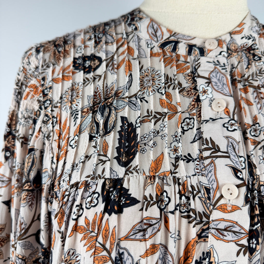 Witchery Beige Floral Print Viscose Blouse Size 6 Button Down Long Sleeve Boho - Image 9