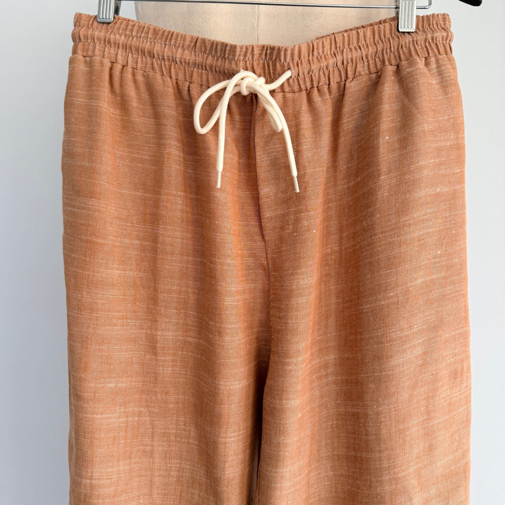 Vine Apparel Brown Cotton Linen Blend Drawstring Joggers Size 14 Casual - Image 3