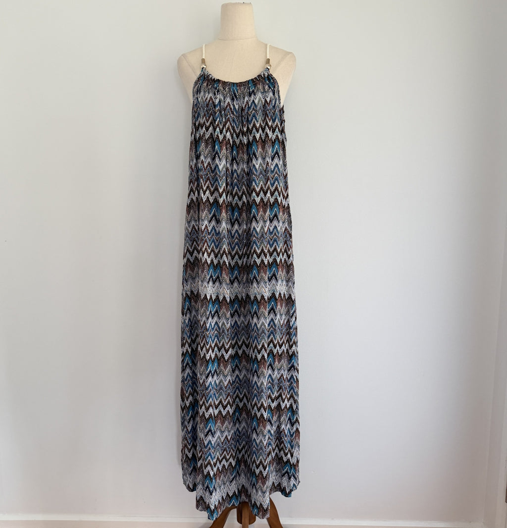 Caroline Morgan Multi Blue Chevron Print Maxi Dress With Gold Hardware - Image 1