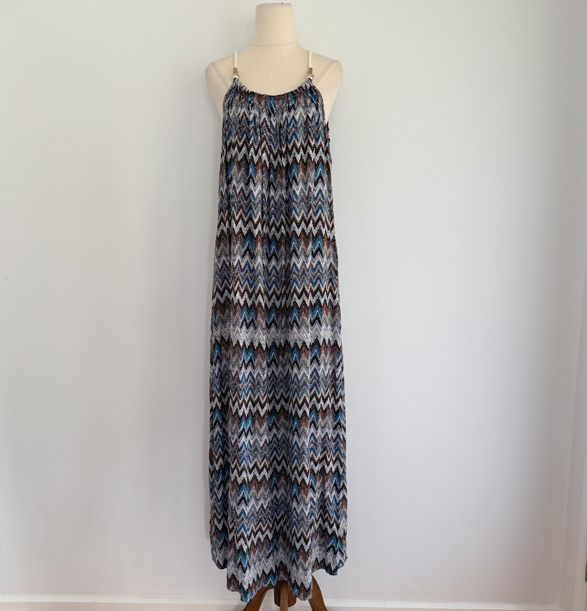 Caroline Morgan Multi Blue Chevron Print Maxi Dress With Gold Hardware - Image 1