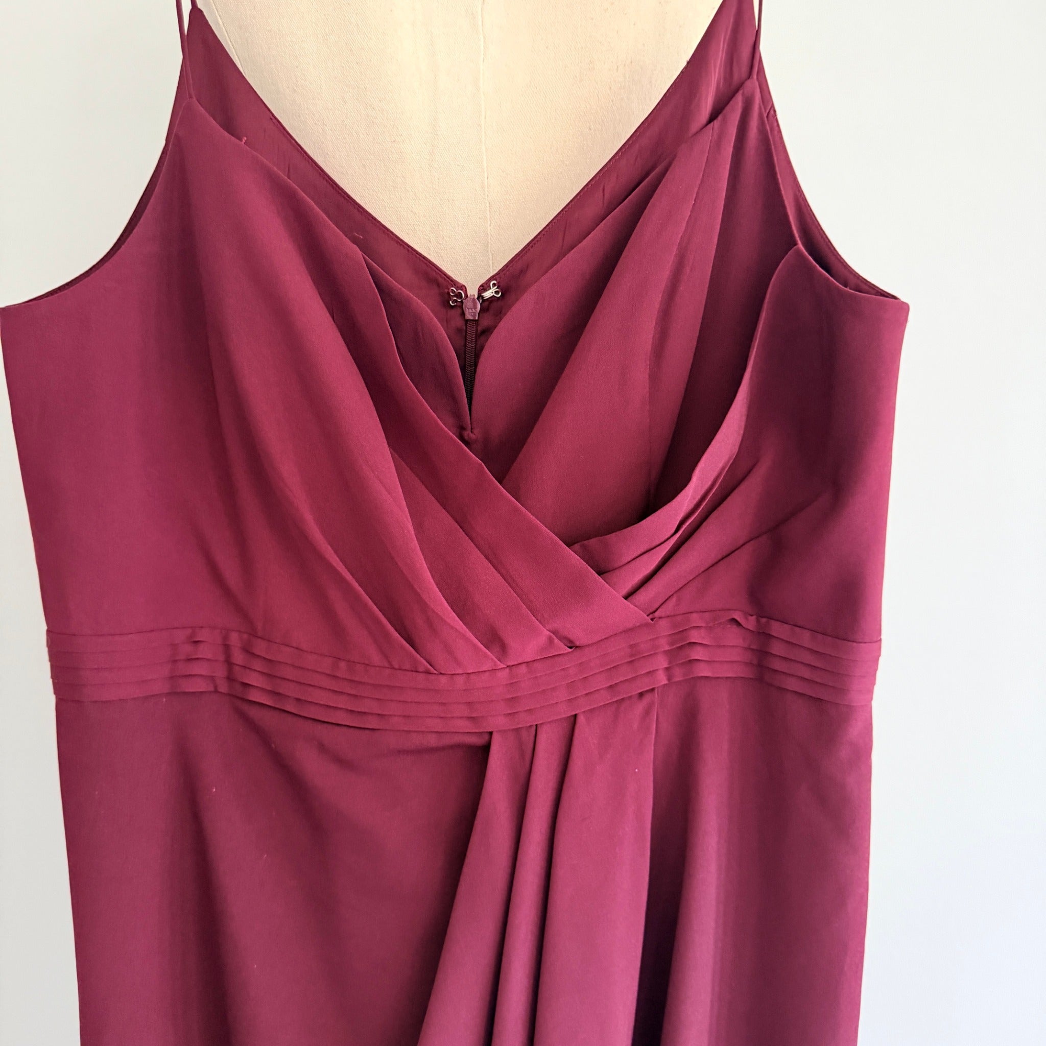 Portmans Signature Midi Dress Burgundy Draped Bodice Wrap Style Size 16 Party - Image 3