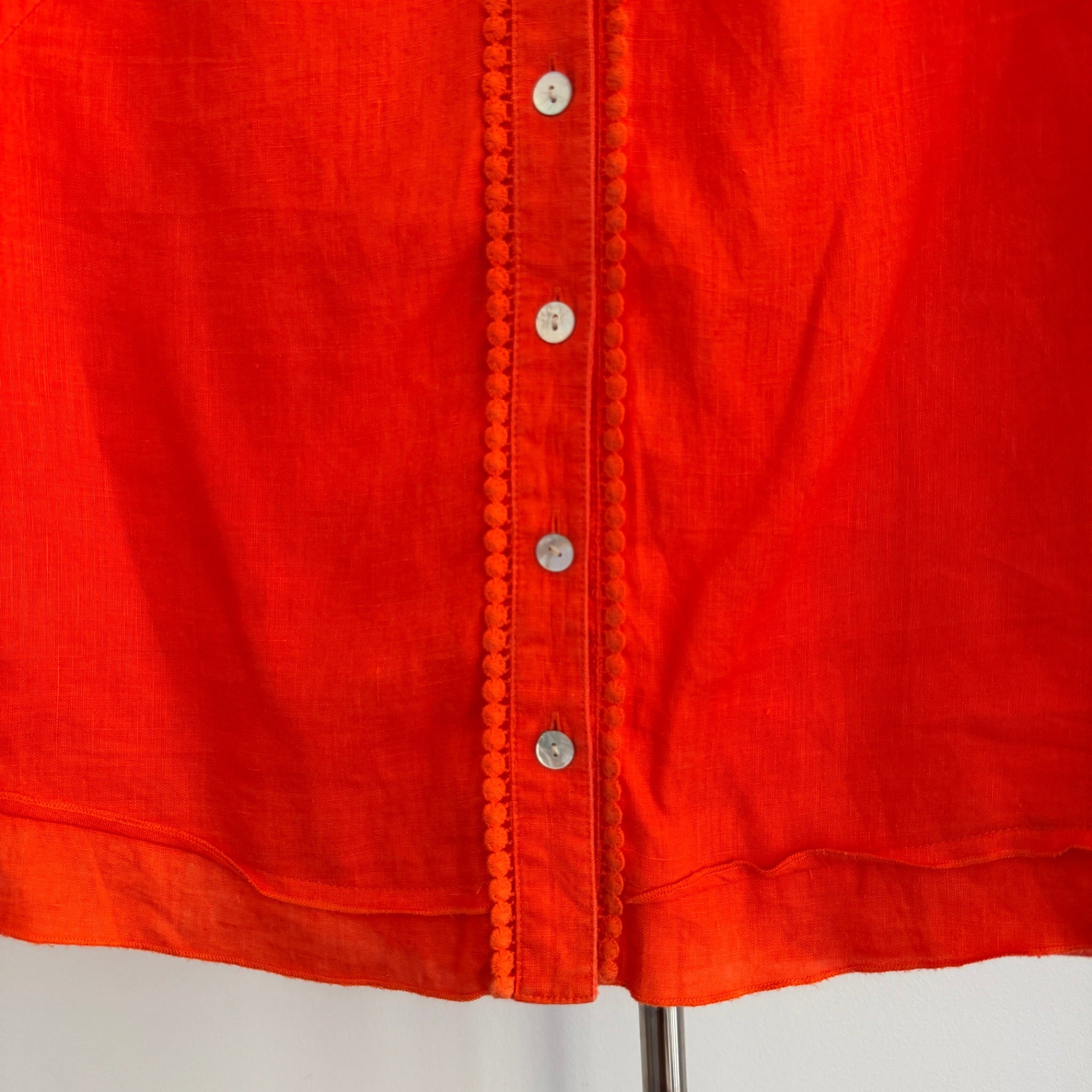 Yarra Trail Orange 100% Linen Button Up Shirt Size 10 Crochet Trim Casual - Image 9