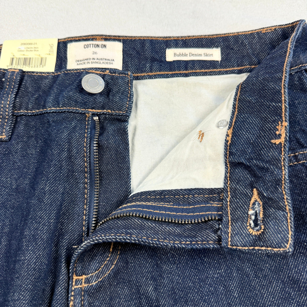 Cotton On Bubble Denim Skirt Dark Shutter Blue Cotton Size 26 Mini BNWT - Image 6